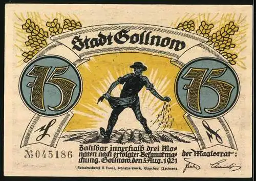 Notgeld Gollnow 1921, 75 Pfennig, Zwei Mädchen im Unterholz