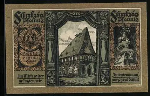 Notgeld Goslar am Harz 1920, 50 Pfennig, Ein altes Gebäude