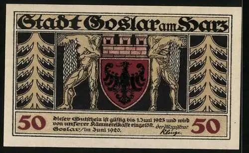 Notgeld Goslar am Harz 1920, 50 Pfennig, Ein altes Gebäude