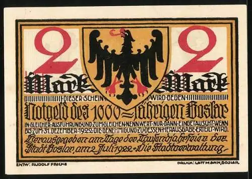 Notgeld Goslar, 2 Mark, Knappe und Kaiser