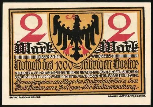 Notgeld Goslar, 2 Mark, Jäger und Soldat