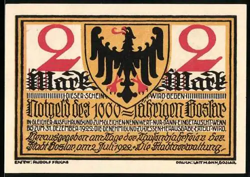 Notgeld Goslar, 2 Mark, Hirt und Arbeiter
