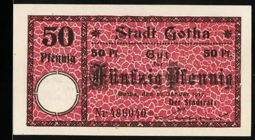Notgeld Gotha 1917, 50 Pfennig, Wappen mit Bischof