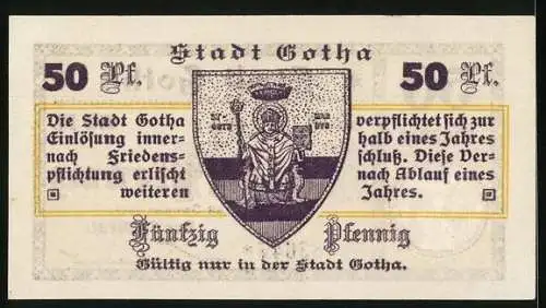 Notgeld Gotha 1917, 50 Pfennig, Bischof auf dem Wappen