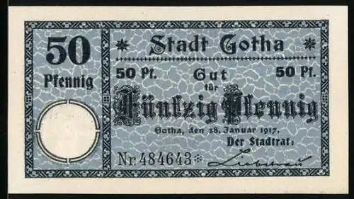 Notgeld Gotha 1917, 50 Pfennig, Der Bischof auf dem Wappen