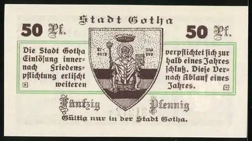 Notgeld Gotha 1917, 50 Pfennig, Der Bischof auf dem Stadtwappen