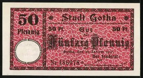 Notgeld Gotha 1917, 50 Pfennig, Stadtwappen mit dem Bischof