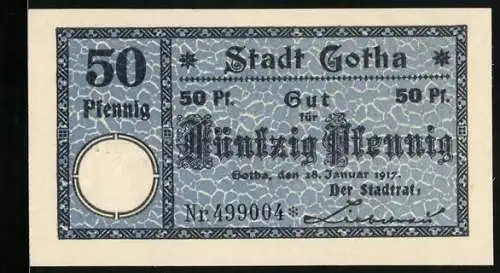 Notgeld Gotha 1917, 50 Pfennig, Bischof auf dem Stadtwappen
