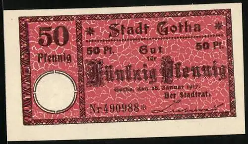 Notgeld Gotha 1917, 50 Pfennig, Das Stadtwappen mit dem Bischof