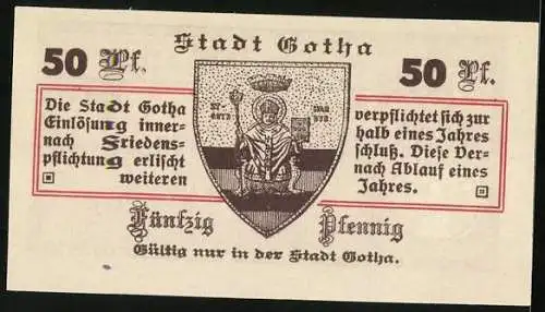 Notgeld Gotha 1917, 50 Pfennig, Das Stadtwappen mit dem Bischof