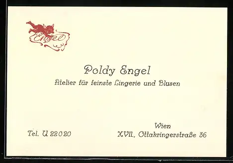 Vertreterkarte Wien, Poldy Engel, Atelier für feisnte Lingerie und Blusen, Ottakringerstr. 36