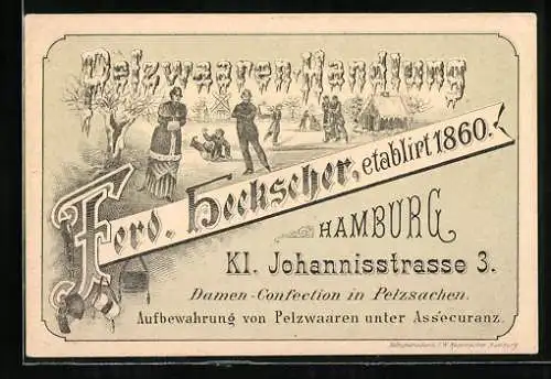 Vertreterkarte Hamburg, Pelzwaren-Handlung Ferd. Heckscher, Kl. Johannisstrasse 3