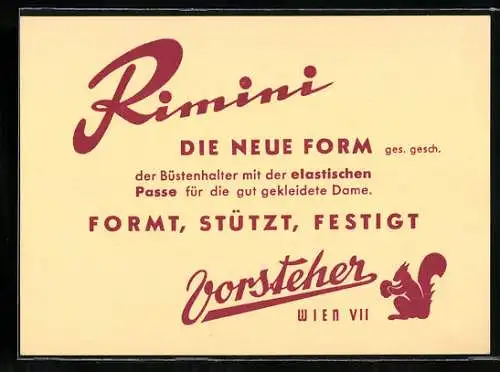 Vertreterkarte Wien, Büstenhalter Rimini der Firma Vorsteher