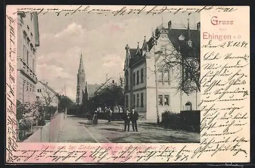 AK Ehingen / Donau, Partie aus der Lindenstrasse mit evang. Kirche