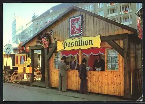 AK Dresden, Sonderstand Postillion vom Fachgeschäft für Briefmarken und Münzen Kosmos, Innere Weberstrasse 4