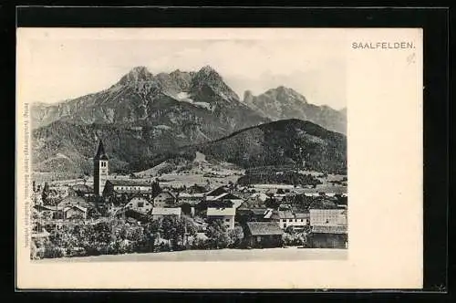 AK Saalfelden, Ortsansicht mit Kirche