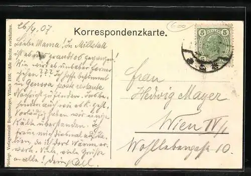 AK Villach, Ortsansicht mit den Karawanken, Mittagskogel