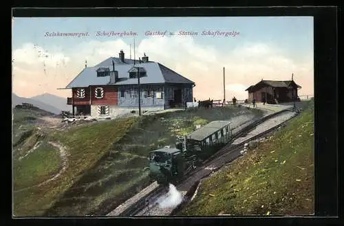 AK Salzkammergut, Schafbergbahn, Gasthof und Station Schafbergalpe