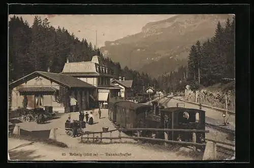 AK Brünig, Bahnhofbuffet mit Bergbahn