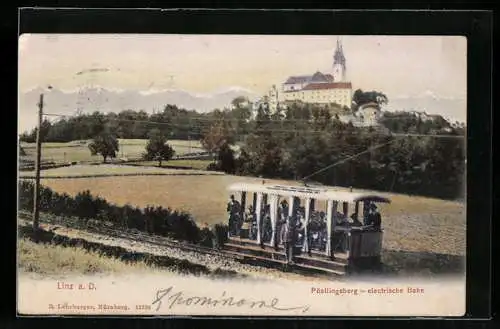 AK Linz a. D., Pöstlingsberg mit Kirche und elektrischer Bahn