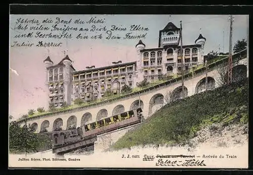 AK Caux, Palace sur Territet, Arrivée du Train, Bergbahn
