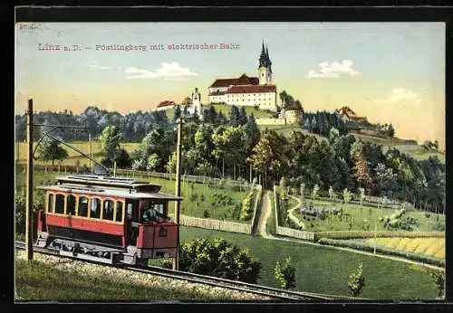 AK Linz / Donau, Pöstlingberg mit elektrischer Bergbahn
