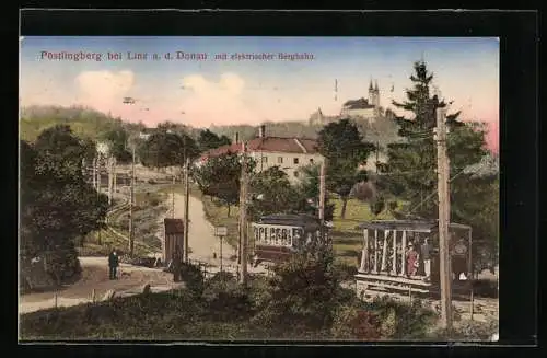 AK Linz a. D., Pöstlingberg mit elektrischer Bergbahn