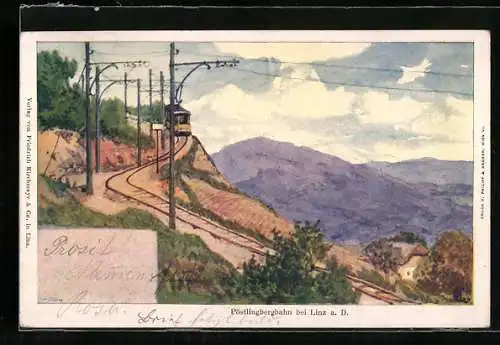 Künstler-AK Philipp + Kramer: Linz a. D., Pöstlingbergbahn