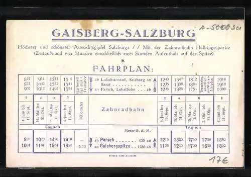 AK Salzburg, Gaisbergbahn, Zahnradsystem wie Rigi und Pilatus