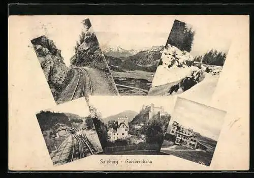 AK Salzburg, Gaisbergbahn, Zahnradsystem wie Rigi und Pilatus, Burg, Ortspartie