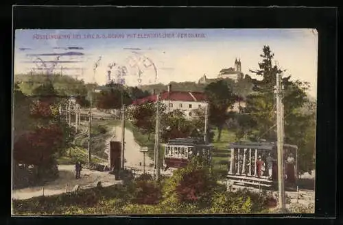 AK Linz a. D., Pöstlingberg mit elektrischer Bergbahn