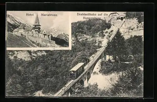 AK Mariabrunn, Hotel Mariabrunn, Drahtseilbahn auf die Hungersburg