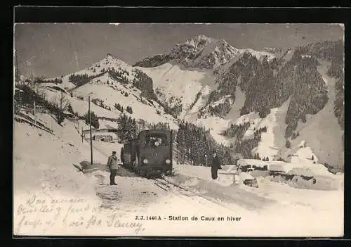 AK Caux, Station de Caux en hiver, Bergbahn