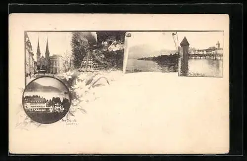 AK Lucerne, The Chalets, The Cathedral, The Old Bridge, Bergbahn