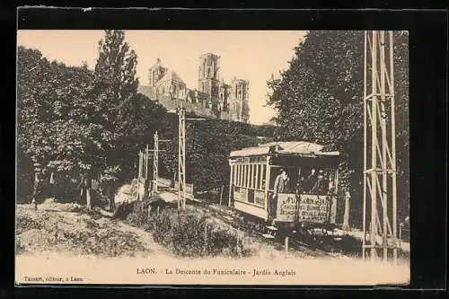 AK Laon, La Descente du Funiculaire-Jardin Anglais, Bergbahn