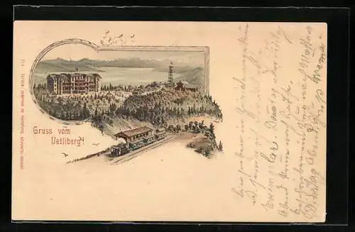 Lithographie Zürich, Gasthaus auf dem Uetliberg
