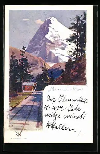 Künstler-AK Mürrenbahn, Bahnstation unter dem Eiger