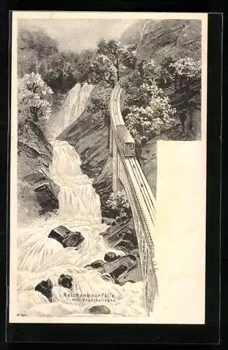 AK Schattenhalb, Reichenbachfälle mit Drahtseilbahn, Bergbahn