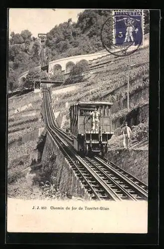 AK Territet-Glion, Bergbahn auf Fahrt zum Berggipfel