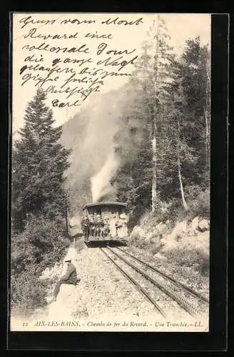 AK Aix-les-Bains, chemin de fer du revard, une tranchée, Bergbahn