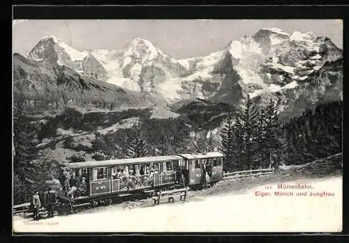 AK Mürrenbahn, Bergbahn vor Eiger, Mönch und Jungfrau