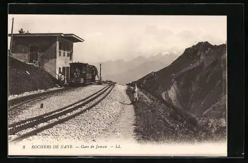 AK Rochers de Naye, Gare de Jaman, Bergbahn am Bahnhof
