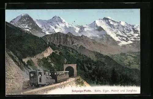 AK Schynige-Platte-Bergbahn mit Blick auf Eiger, Mönch und Jungfrau