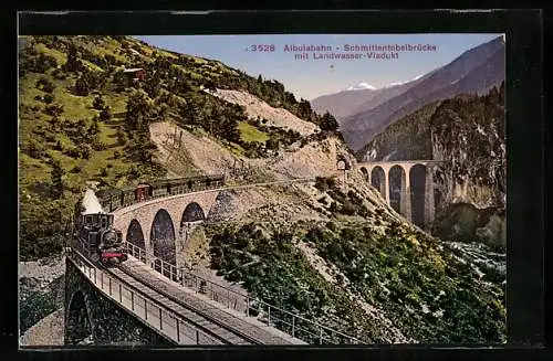 AK Albulabahn, Schmittentobelbrücke mit Landwasser-Viadukt
