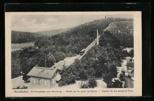 AK Wiesbaden, Nerobergbahn mit Neroberg aus der Vogelschau