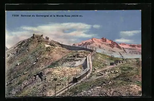 AK Gornergrat, Sommet du Gornergrat et le Monte Rosa, Bergbahn