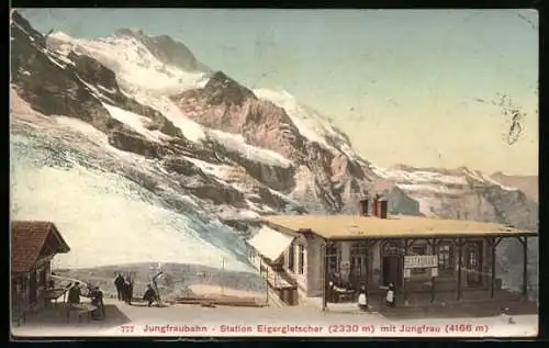 AK Eigergletscher, Station der Jungfraubahn mit Jungfrau