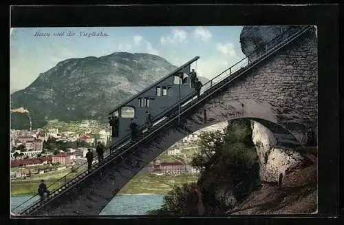 AK Bozen, Virglbahn mit Ortsansicht