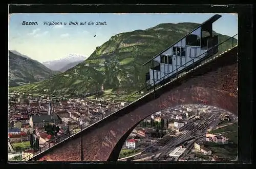 AK Bozen, Virglbahn & Blick auf die Stadt