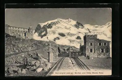 AK Gornergrat, Station der Bergbahn und Hotel Mte. Rosa